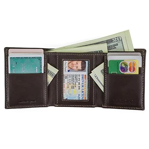 Timberland Cloudy Trifold Brown Leather Wallet | 6 Card Slots, ID Window, Slim Design thumbnail 3