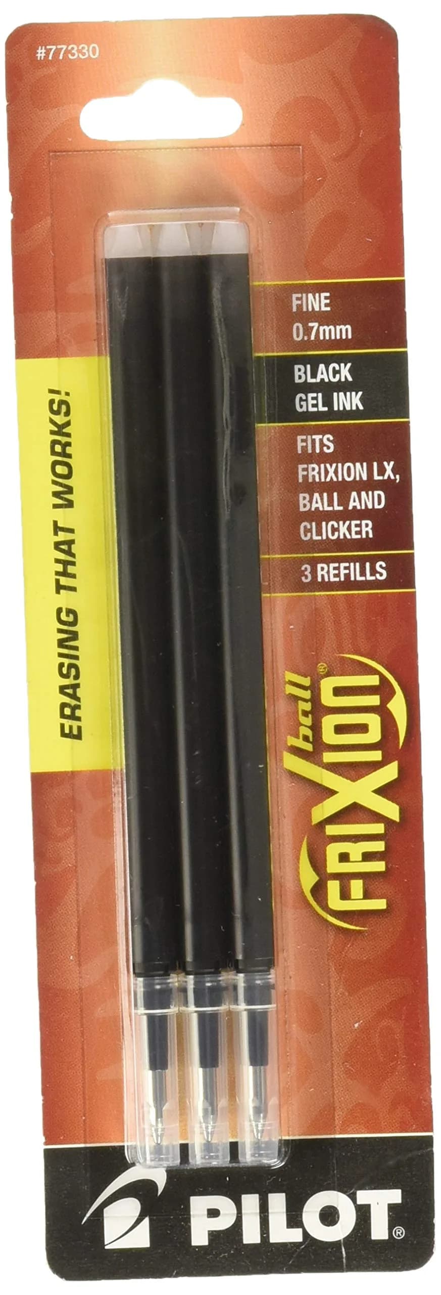Pilot Refill for Frixion Erasable Gel Ink Pen (Set of 3) | Fine Black Ink, Compatible with Frixion Ball & Clicker