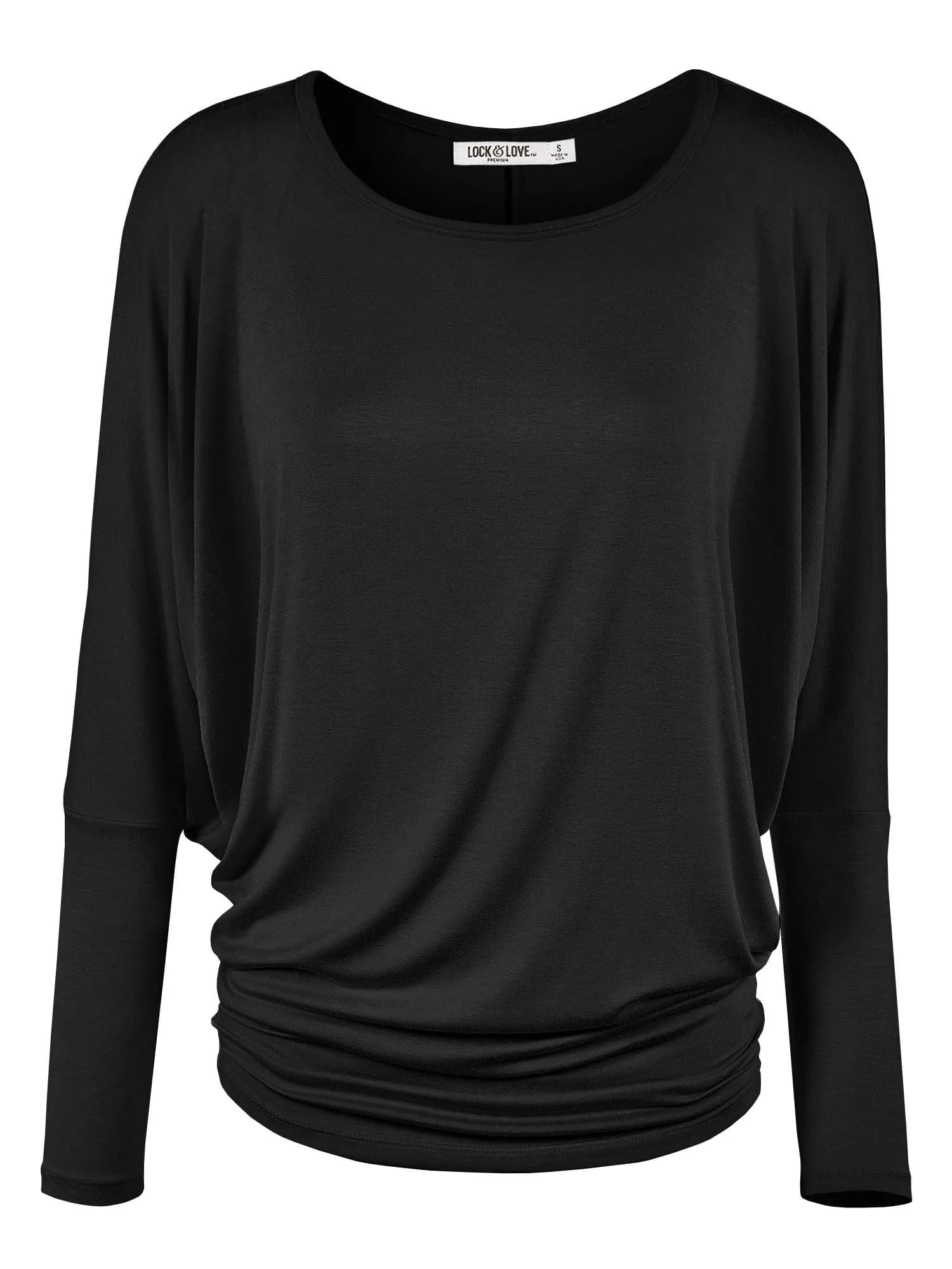 Lock and Love Women's Batwing Dolman Top, Teal | Soft & Flowy Long Sleeve Shirt — Wt826_black / XX-Large
