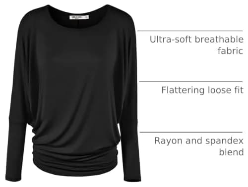 Lock and Love Women's Casual Flowy Batwing Dolman Top 95% Rayon, XXL | Soft & Comfortable Loose Fit Pullover thumbnail 4