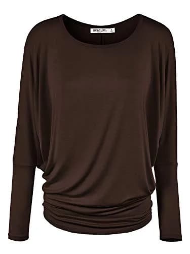 Lock and Love Women's Casual Flowy Batwing Dolman Top | Soft & Comfortable Loose Fit Pullover M Brown thumbnail 1