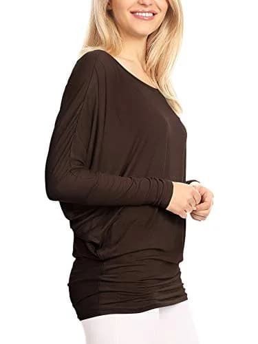 Lock and Love Women's Casual Flowy Batwing Dolman Top | Soft & Comfortable Loose Fit Pullover M Brown thumbnail 4