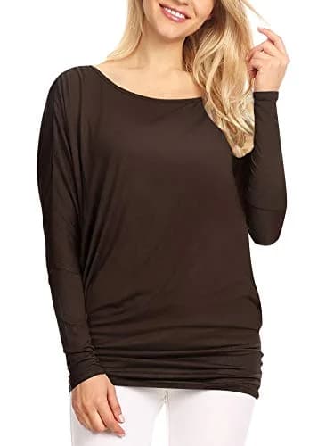 Lock and Love Women's Casual Flowy Batwing Dolman Top | Soft & Comfortable Loose Fit Pullover M Brown thumbnail 2