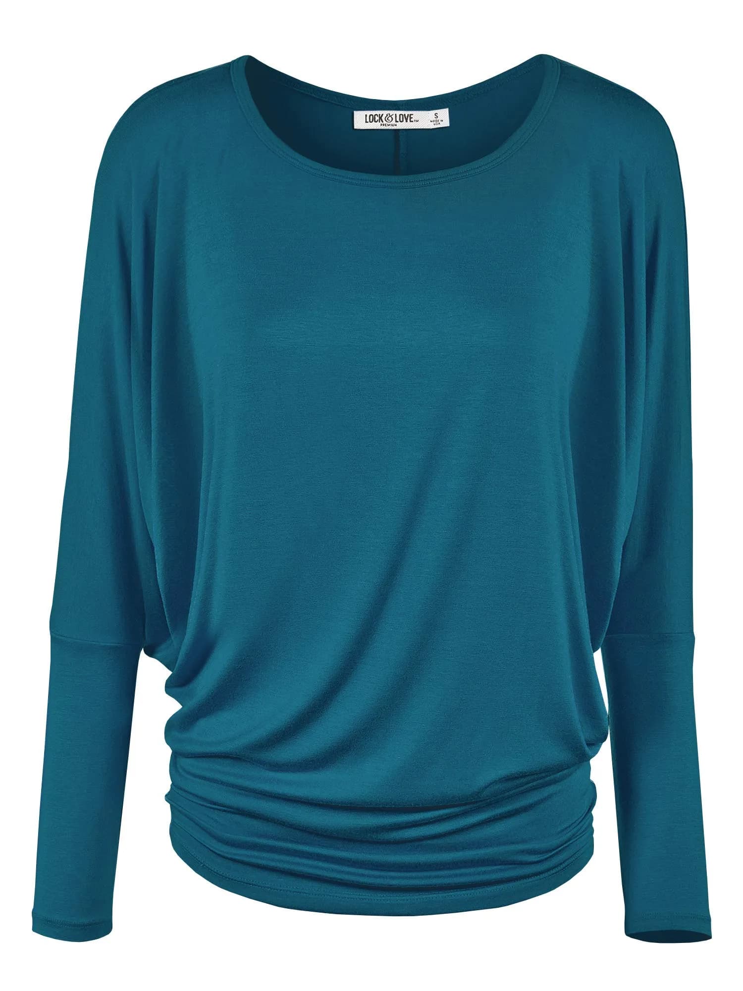 Lock and Love Women's Batwing Dolman Top, Teal | Soft & Flowy Long Sleeve Shirt - main product image