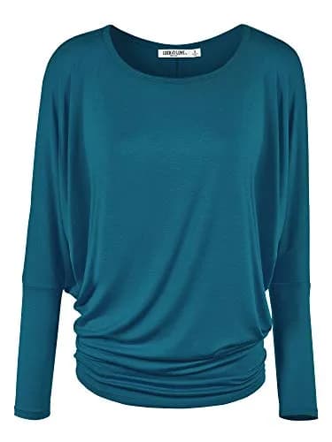 Lock and Love Women's Batwing Dolman Top, Teal | Soft & Flowy Long Sleeve Shirt thumbnail 1