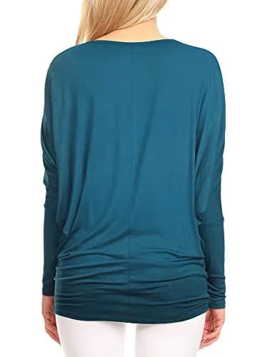 Lock and Love Women's Batwing Dolman Top, Teal | Soft & Flowy Long Sleeve Shirt thumbnail 6