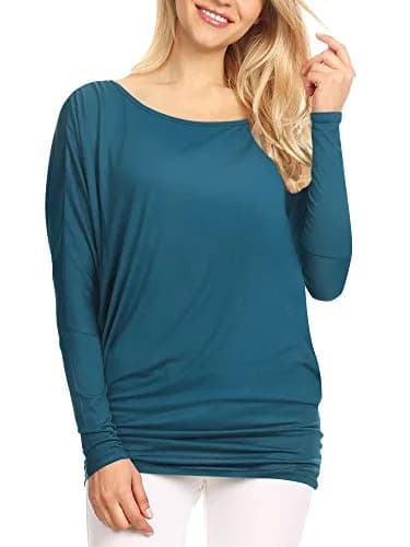 Lock and Love Women's Batwing Dolman Top, Teal | Soft & Flowy Long Sleeve Shirt thumbnail 2