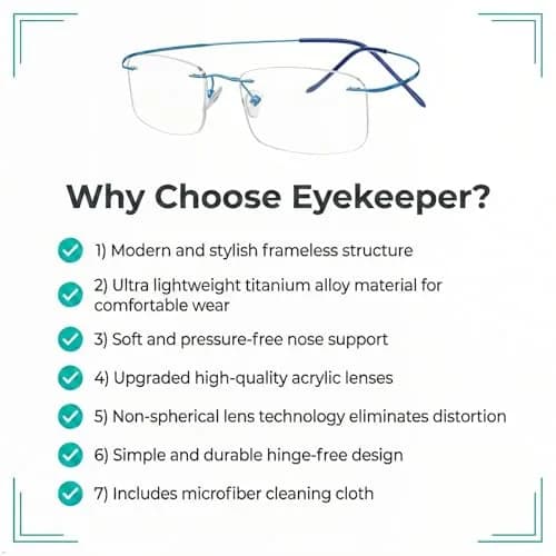 Eyekepper 1.00 Reading Glasses for Men and Women | Blue Rimless Magnifiers with 1 Diopter (120mm arm) thumbnail 3