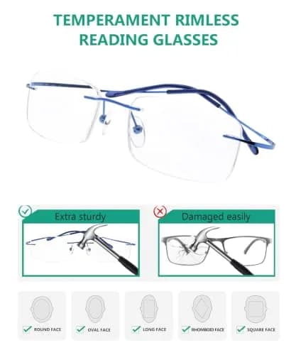 Eyekepper 1.75 Reading Glasses for Men and Women | Blue Rimless Magnifiers with 1.75 Diopters thumbnail 2