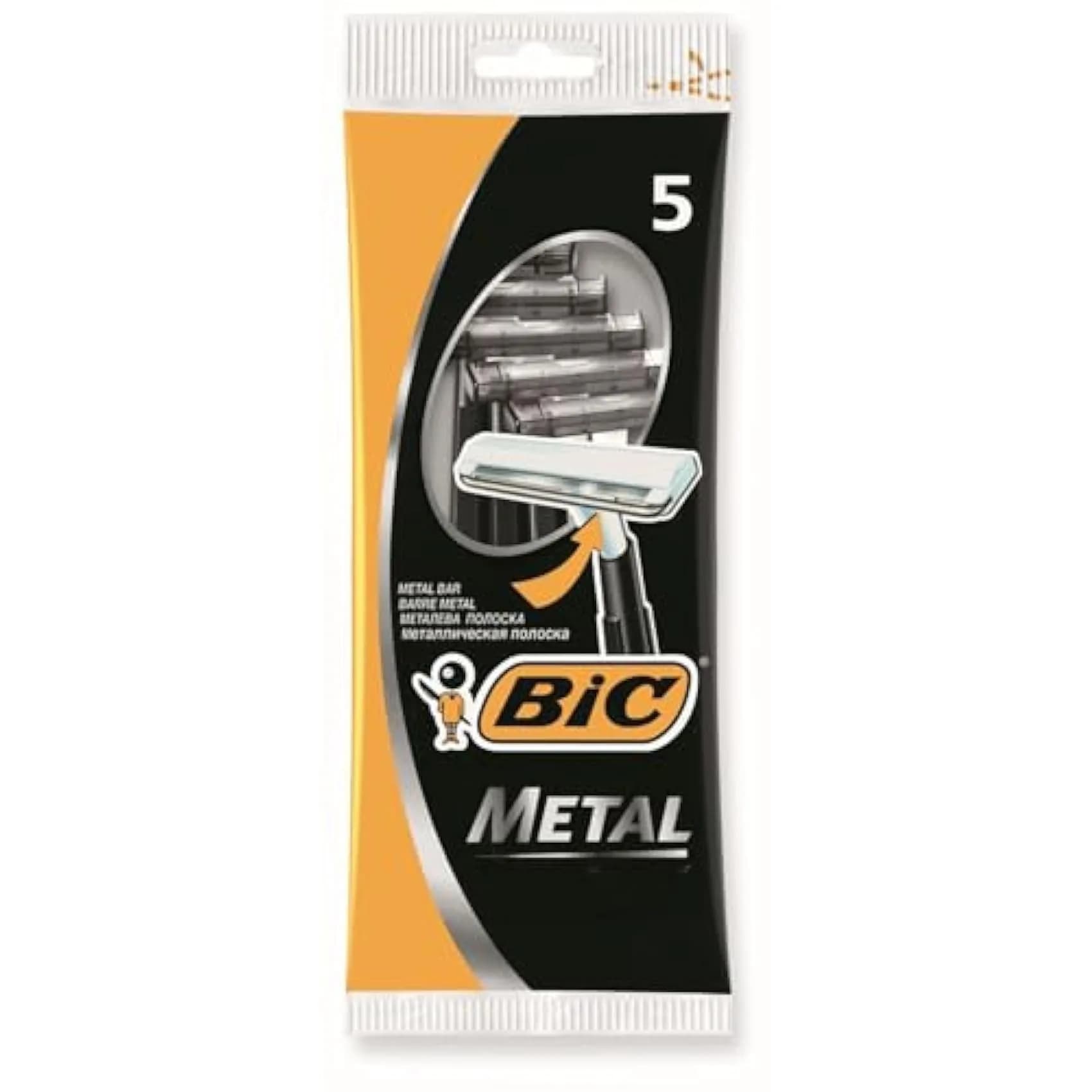 Bic Metal Men's Disposable Shaving Razors 5-Count | Single Blade for Comfortable Shave