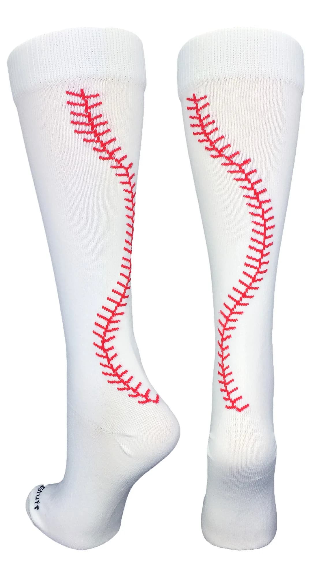 MadSportsStuff Softball Socks with Stitches Over the Calf | Youth Performance Athletic Socks in White/Red