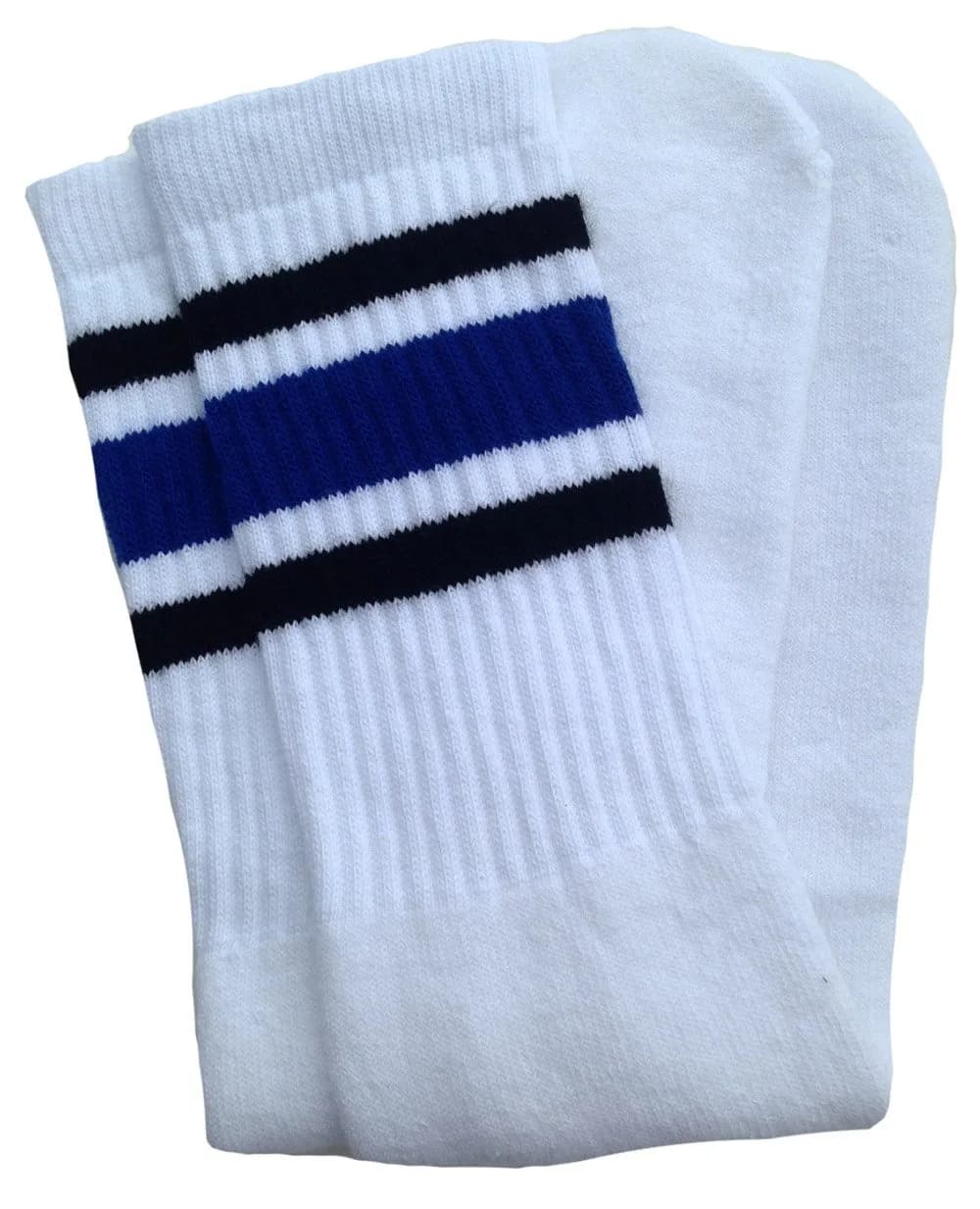 SKATERSOCKS 25" Knee High White Tube Socks with Stripes | Unisex Cotton Blend, Made in USA