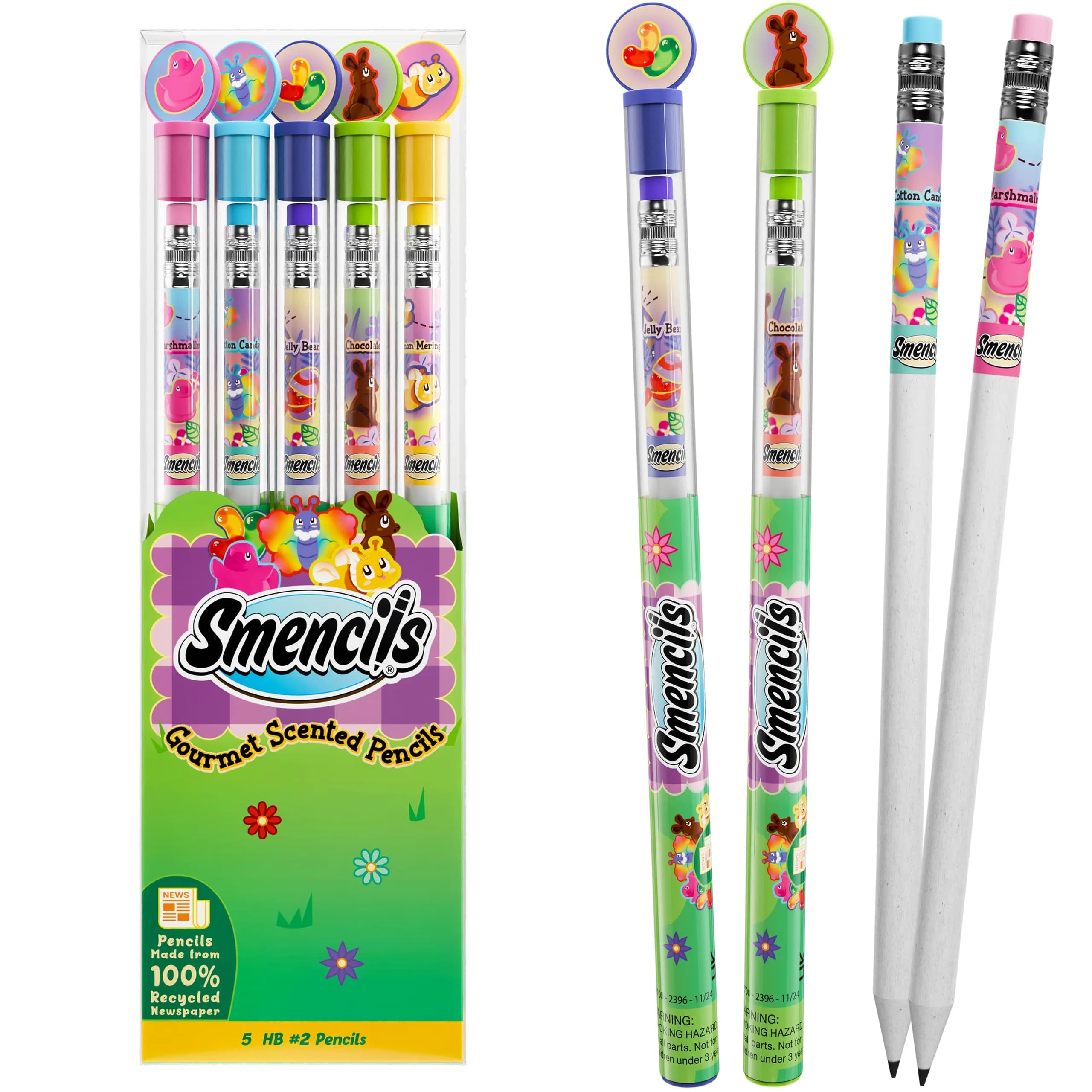 Scentco Halloween Smencils HB #2 Patented Gourmet Scented Pencils 5 Count | Recycled Newspaper Pencils with Collectible Character Caps — Spring