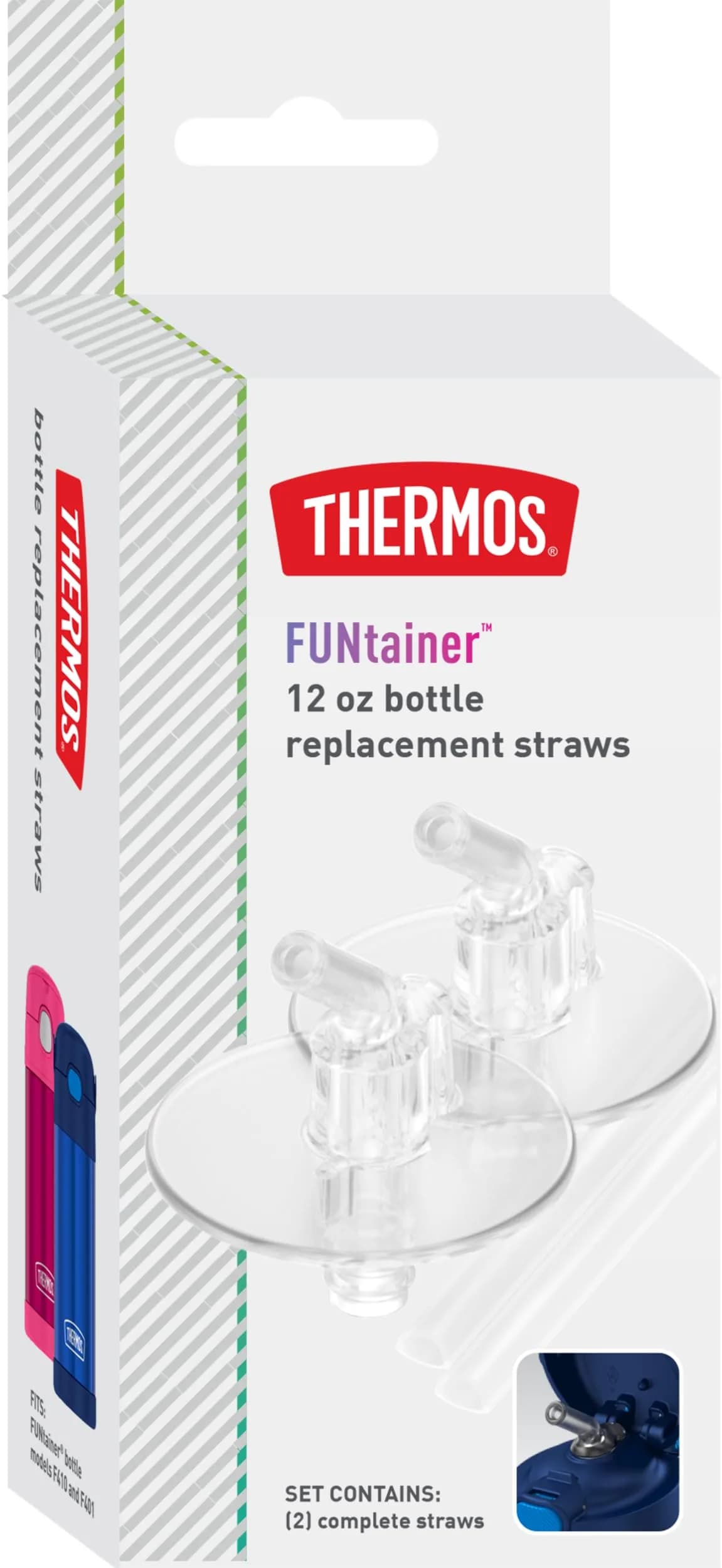 THERMOS Replacement Straws for 12oz Funtainer Bottle, Clear, 2 Count | Soft Silicone & Hard Stem — Clear