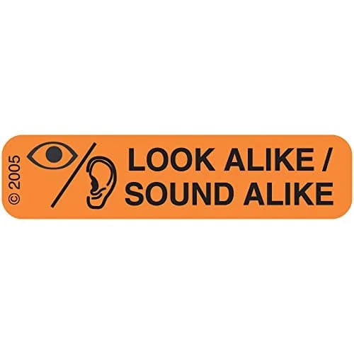 PHARMEX Look Alike Sound Permanent Paper Label 1 9/16" x 3/8" Orange | Refill Medication Labels for Healthcare thumbnail 1