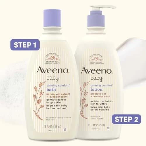Aveeno Baby Calming Comfort Moisturizing Body Lotion with Lavender & Vanilla, 532ml (18 fl. oz) | Hypoallergenic Formula for Sensitive Skin thumbnail 8