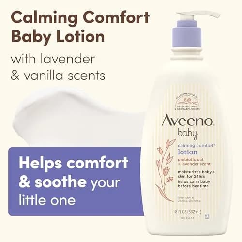 Aveeno Baby Calming Comfort Moisturizing Body Lotion with Lavender & Vanilla, 532ml (18 fl. oz) | Hypoallergenic Formula for Sensitive Skin thumbnail 2