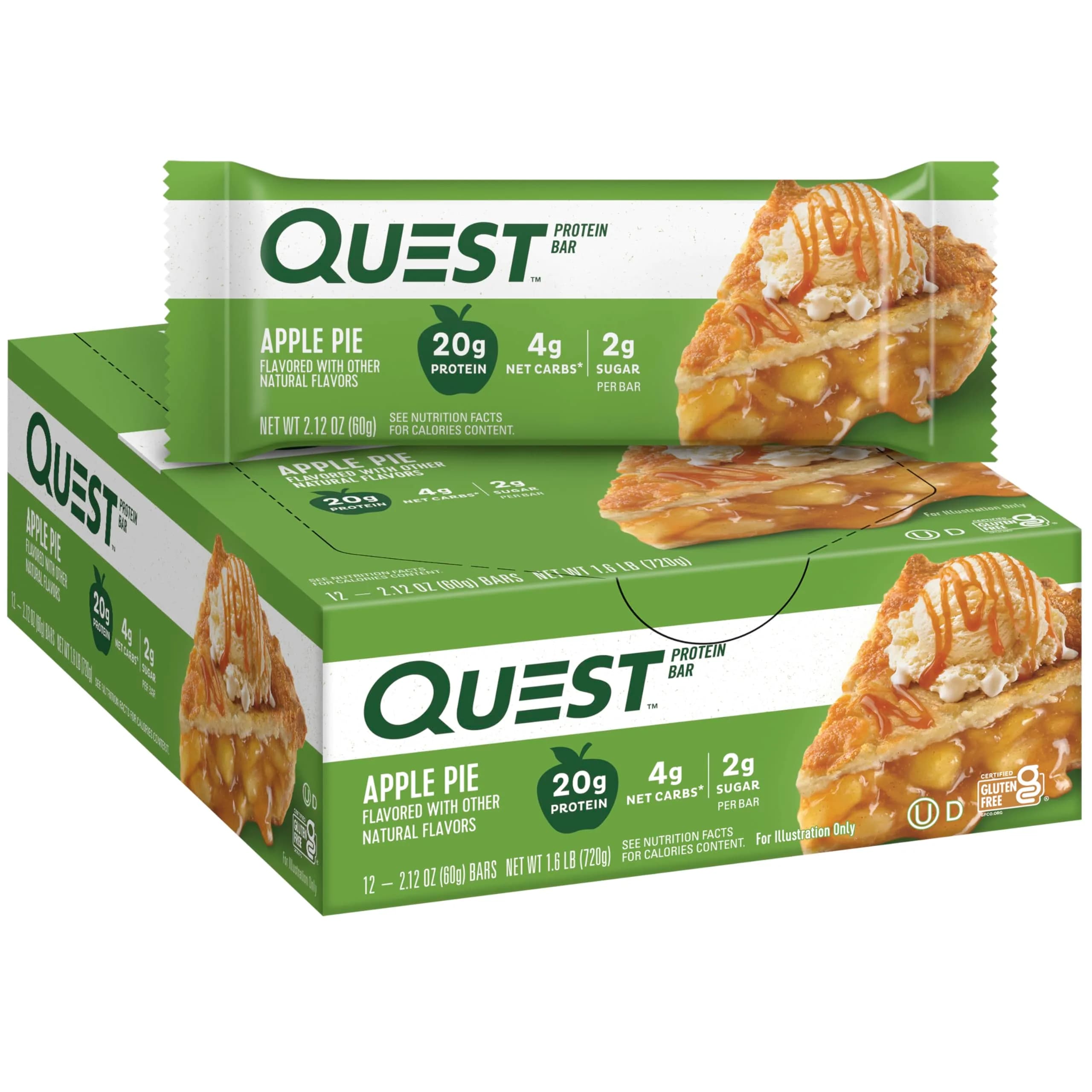 Quest Apple Pie Protein Bar 12 Count (2.12oz each) | 20g Protein, 13g Fiber, 2g Sugar - main product image