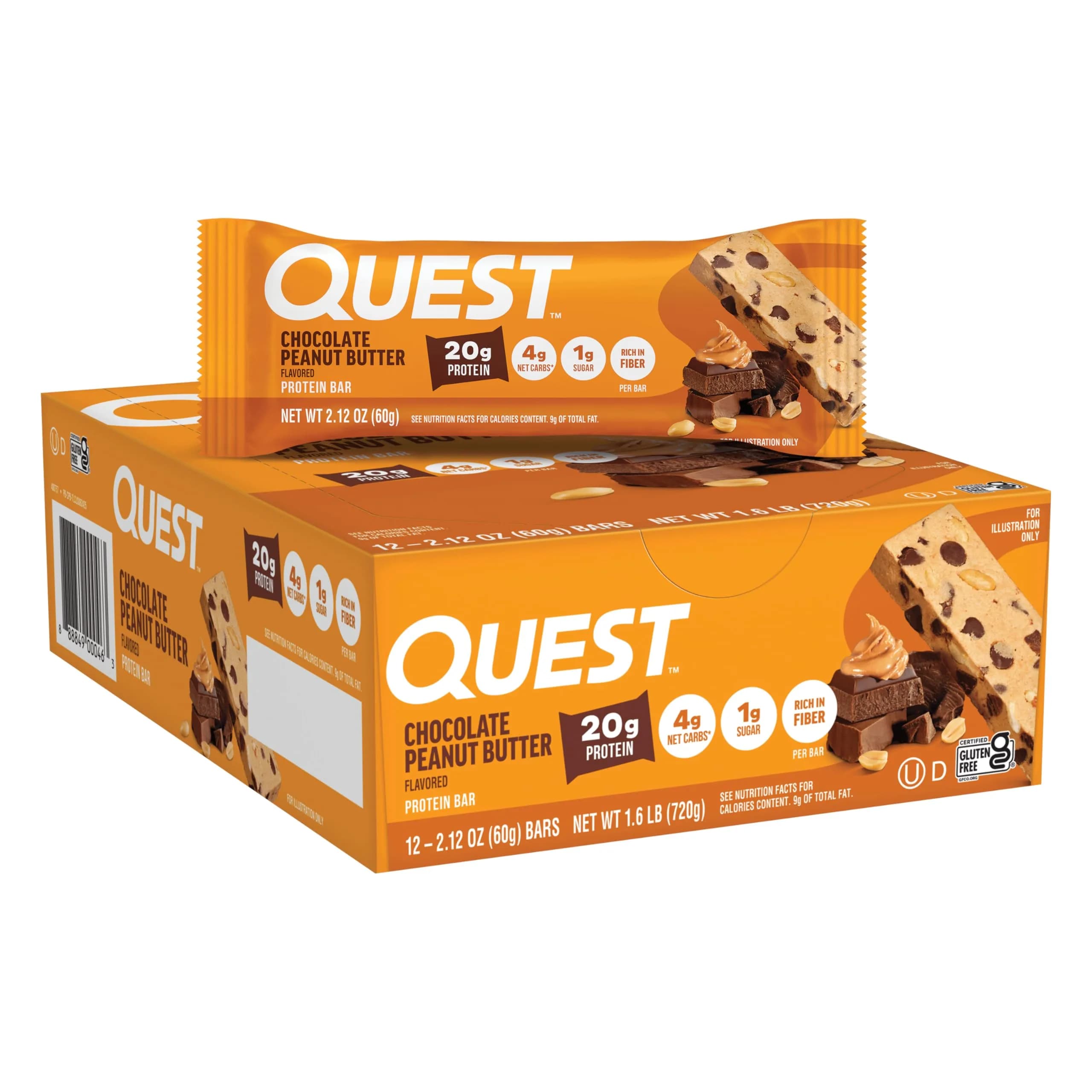 Quest Chocolate Peanut Butter Protein Bars 20g Protein 12 Count | High Protein Snack for Gym-Goers