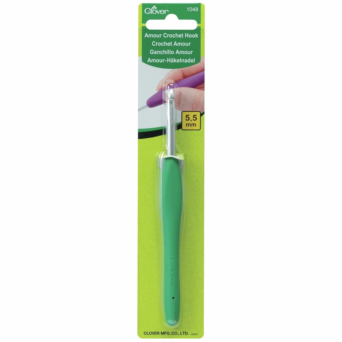 Clover Amour Crochet Hook 5.5mm (0.22 in) Green | Made in Japan - main product image
