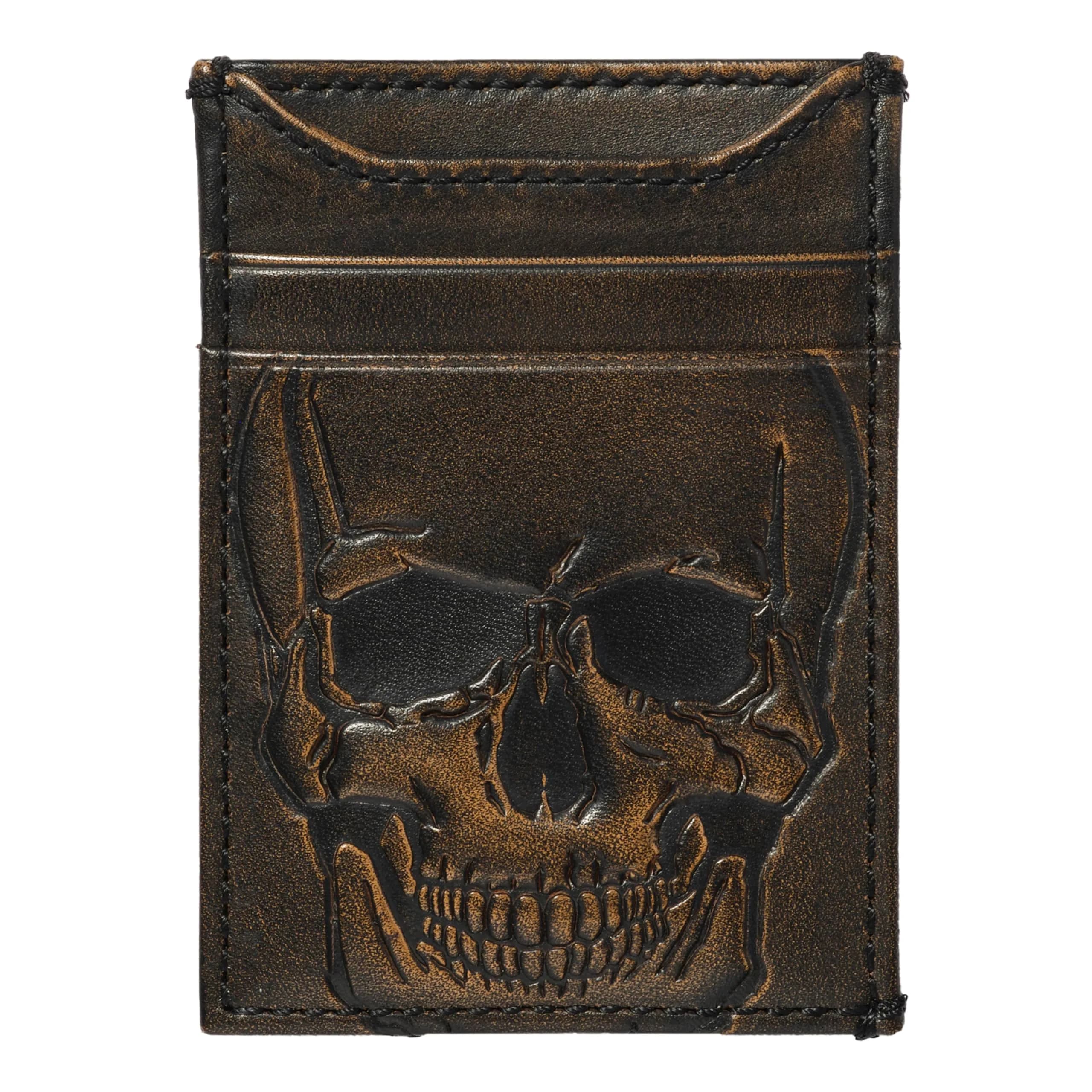 House of Jack Co. Deer Magnetic Money Clip Wallet 2.75" L x 4" H | Full Grain Leather, Slim Front Pocket Carry — Black