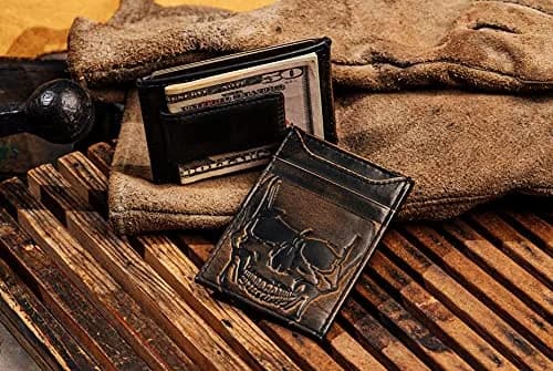 House of Jack Co. Skull Magnetic Money Clip Wallet 3.6cm (1.4in) | Full Grain Leather thumbnail 2