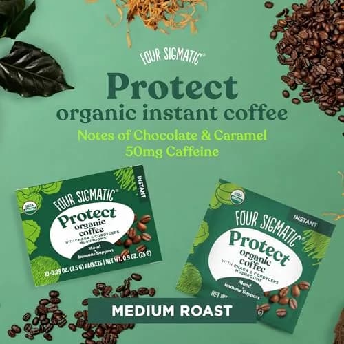 Four Sigmatic Organic Mushroom Coffee Powder | Instant Mix with Cordyceps, Chaga & Eleuthero | 10 Packets (2.5g each) thumbnail 6