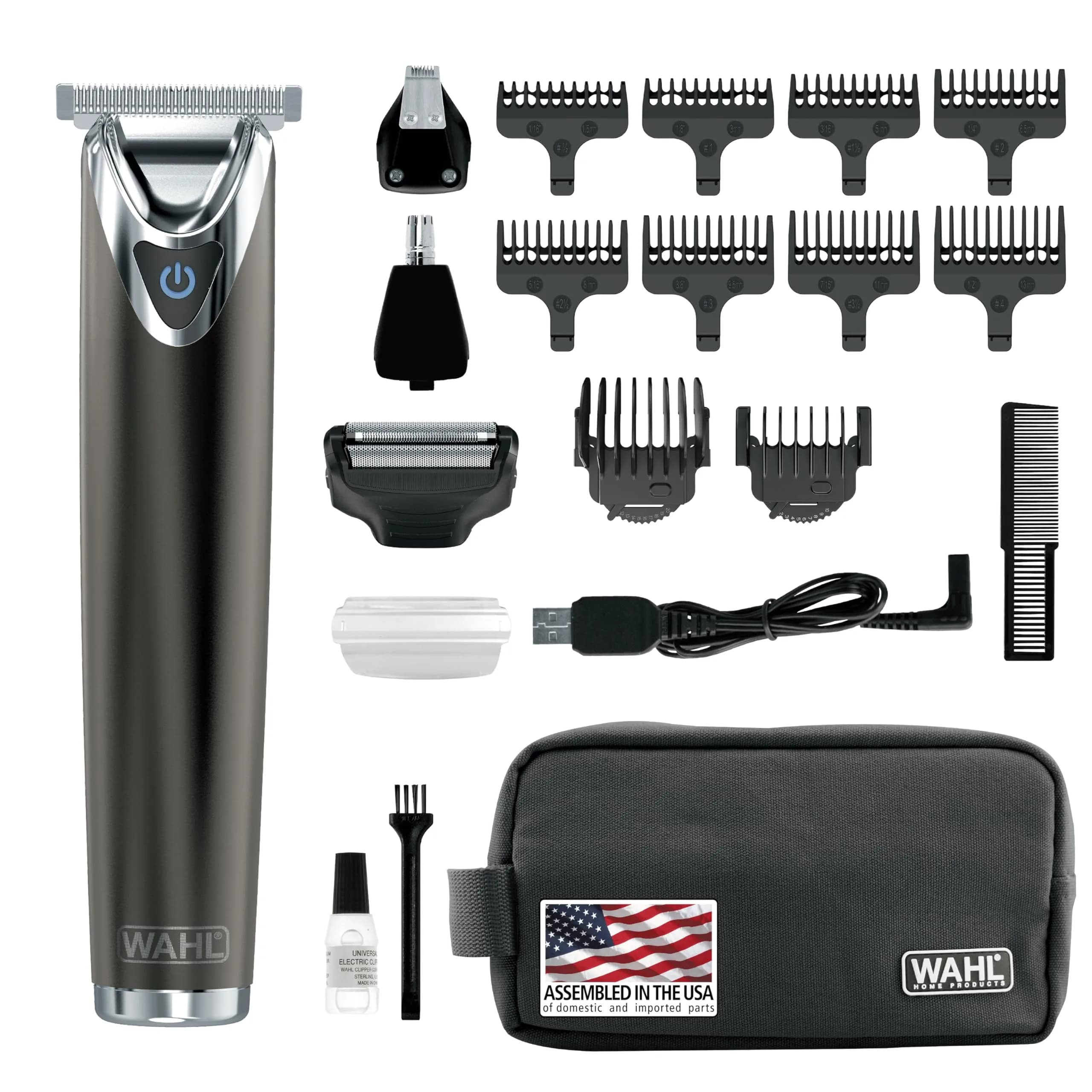 Wahl USA Stainless Steel Lithium Ion 2.0+ Slate Beard Trimmer for Men | 3.5 Hours Runtime, 10 Guide Combs