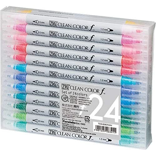 Kuretake ZIG CLEAN COLOR f, 24 Water-Based Twin-Tip Markers | Suitable for Dark Paper & Illustration thumbnail 1