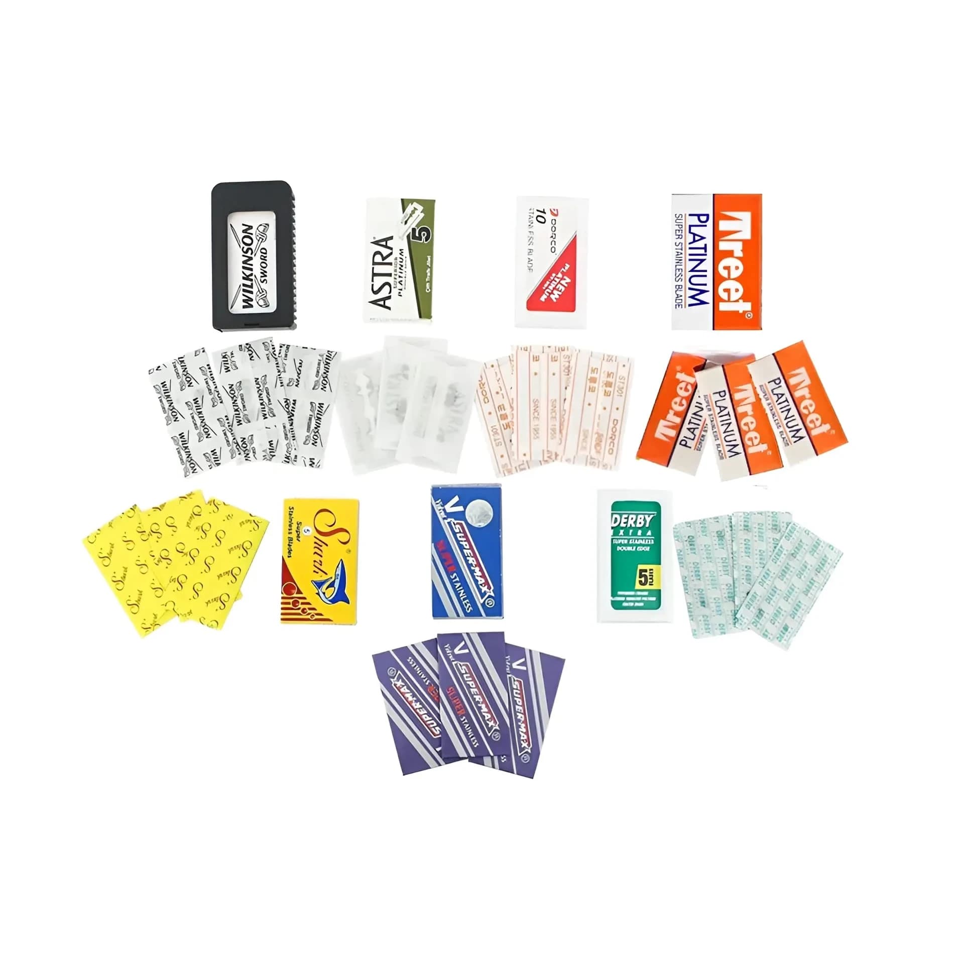 Razor Blades Club Double Edge Razor Blade Sample Pack (3x each, 21 Blades Total) | Platinum & Stainless Steel Blades