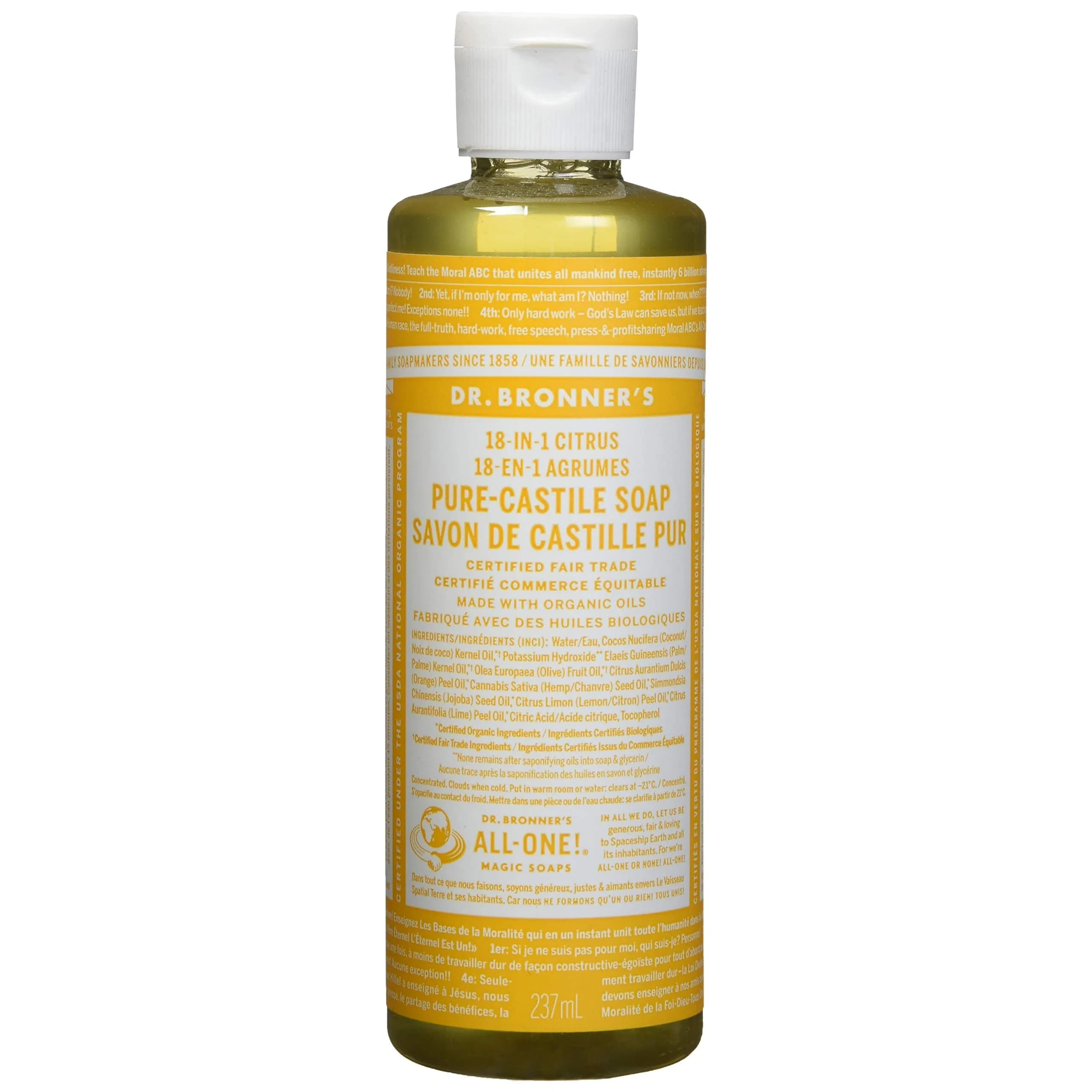 Dr. Bronner's Organic Pure Castile Liquid Soap Citrus Orange 237ml (8 fl oz) | All-Purpose Natural Cleanser - main product image