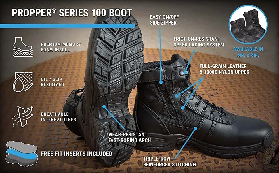 Propper Series 100 8" Side Zip Tactical Boot, Black, 10.5 M US | Durable Law Enforcement Footwear thumbnail 5