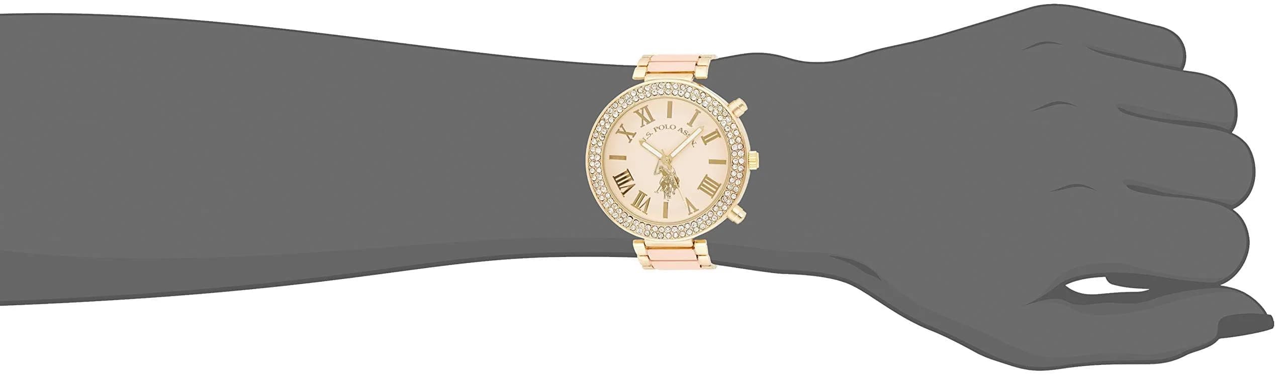 U.S. Polo Assn. Women's USC40063 Gold-Tone Sparkling Bezel Pink Dial Analog Watch 40mm | Classic Dress Watch thumbnail 4