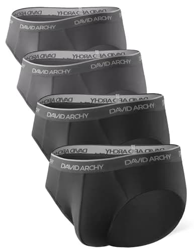 DAVID ARCHY Men's Breathable Support Pouch Underwear Briefs 4-Pack (M, Black/Dark Gray) | Soft Rayon Bamboo Blend thumbnail 1