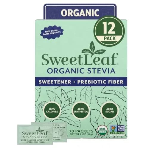 SweetLeaf Organic Stevia Powder Sweetener Sugar Free - 70 Packets (12 Pack) | Zero Calorie, Organic, Keto Friendly thumbnail 1