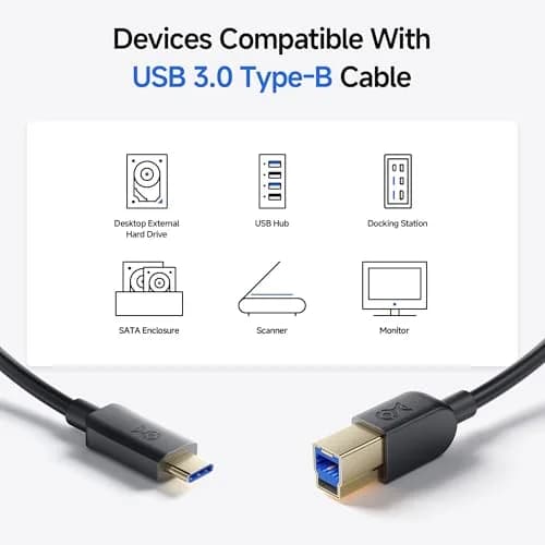 Cable Matters USB C to USB B 3.0 Cable, 3.3ft (1m) Black | 5Gbps Data Transfer thumbnail 4