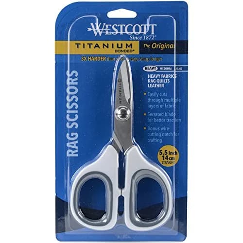 Westcott 5.5" Rag Snips, Crafting, Quilting & Sewing Scissors for Fabric Cutting with Titanium-Bonded Blades | Serrated Edge, Ambidextrous Handle thumbnail 1