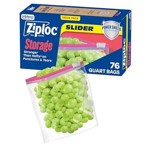 Ziploc Quart Food Storage Bags, Stand-Up Bottom, 76 Count | Reusable, BPA-Free, Slider Closure thumbnail 1