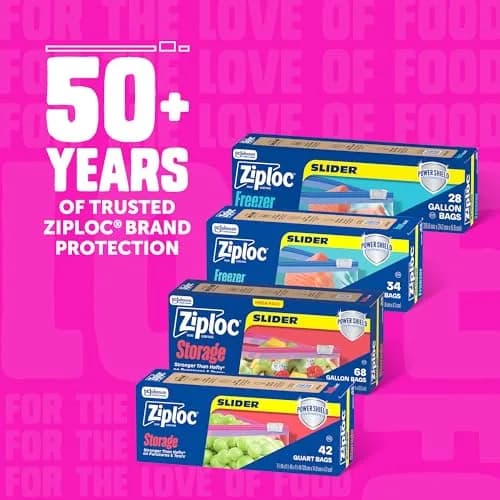 Ziploc Quart Food Storage Bags, Stand-Up Bottom, 76 Count | Reusable, BPA-Free, Slider Closure thumbnail 7