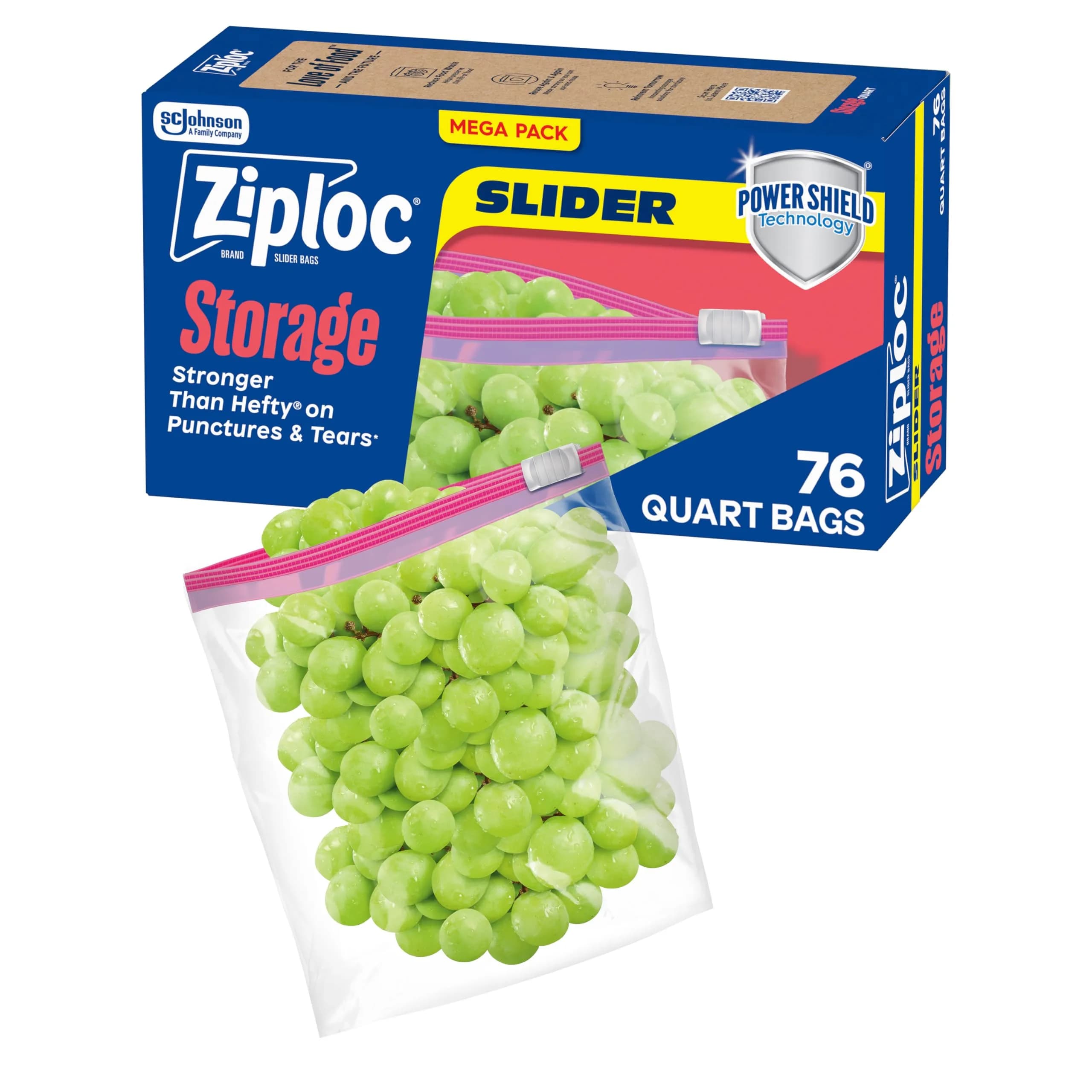 Ziploc Quart Food Storage Bags, Stand-Up Bottom, 76 Count | Reusable, BPA-Free, Slider Closure - main product image