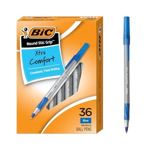 BIC Round Stic Grip Xtra Comfort Blue Ballpoint Pens, 36-Count Pack | Smooth Writing, Comfortable Grip thumbnail 1