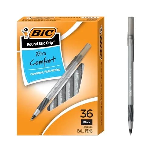 BIC Round Stic Grip Xtra Comfort Black Ballpoint Pens, 36-Count Pack | Smooth Ink Flow, Soft Grip for Extended Writing thumbnail 1