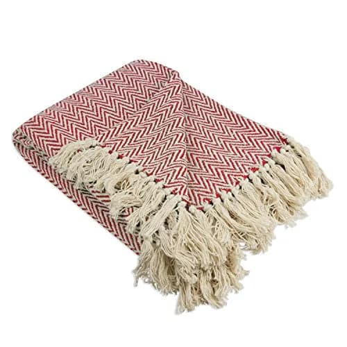 DII Chevron Throw Collection Handloomed Cotton Blanket 127cm x 152cm (50"x60") | Red Cotton Throw for Sofas and Beds thumbnail 1