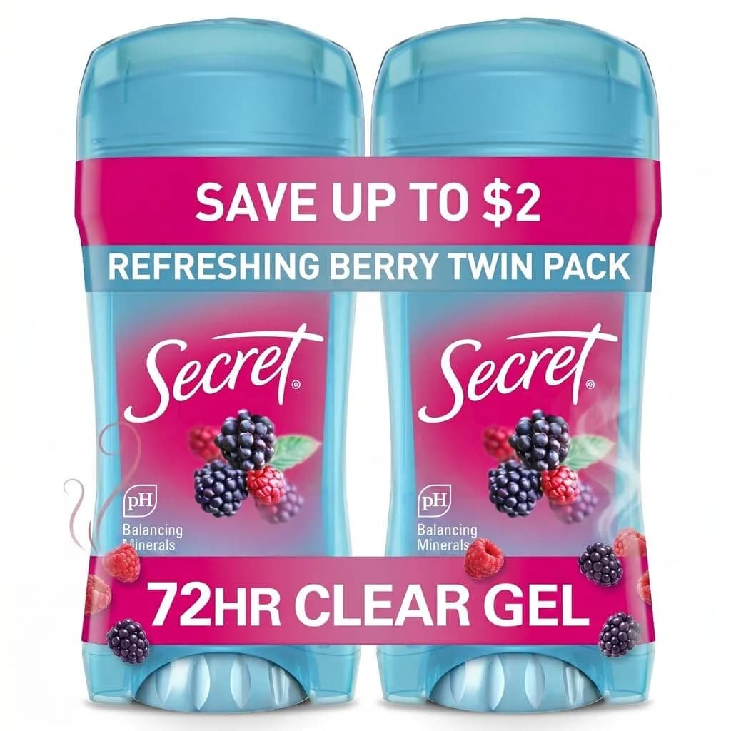 Secret Fresh Antiperspirant Deodorant for Women, 72hr Breathable Sweat & Odor Protection, Clear Gel, Refreshing Berry Scent, 5.2 oz (2.6 oz x 2) | PH Balancing Minerals — Summer Berry Clear Gel