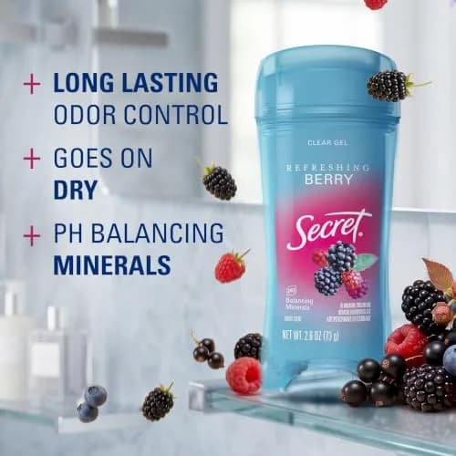Secret Fresh Antiperspirant Deodorant for Women, 72hr Breathable Sweat & Odor Protection, Clear Gel, Refreshing Berry Scent, 5.2 oz (2.6 oz x 2) | PH Balancing Minerals thumbnail 2