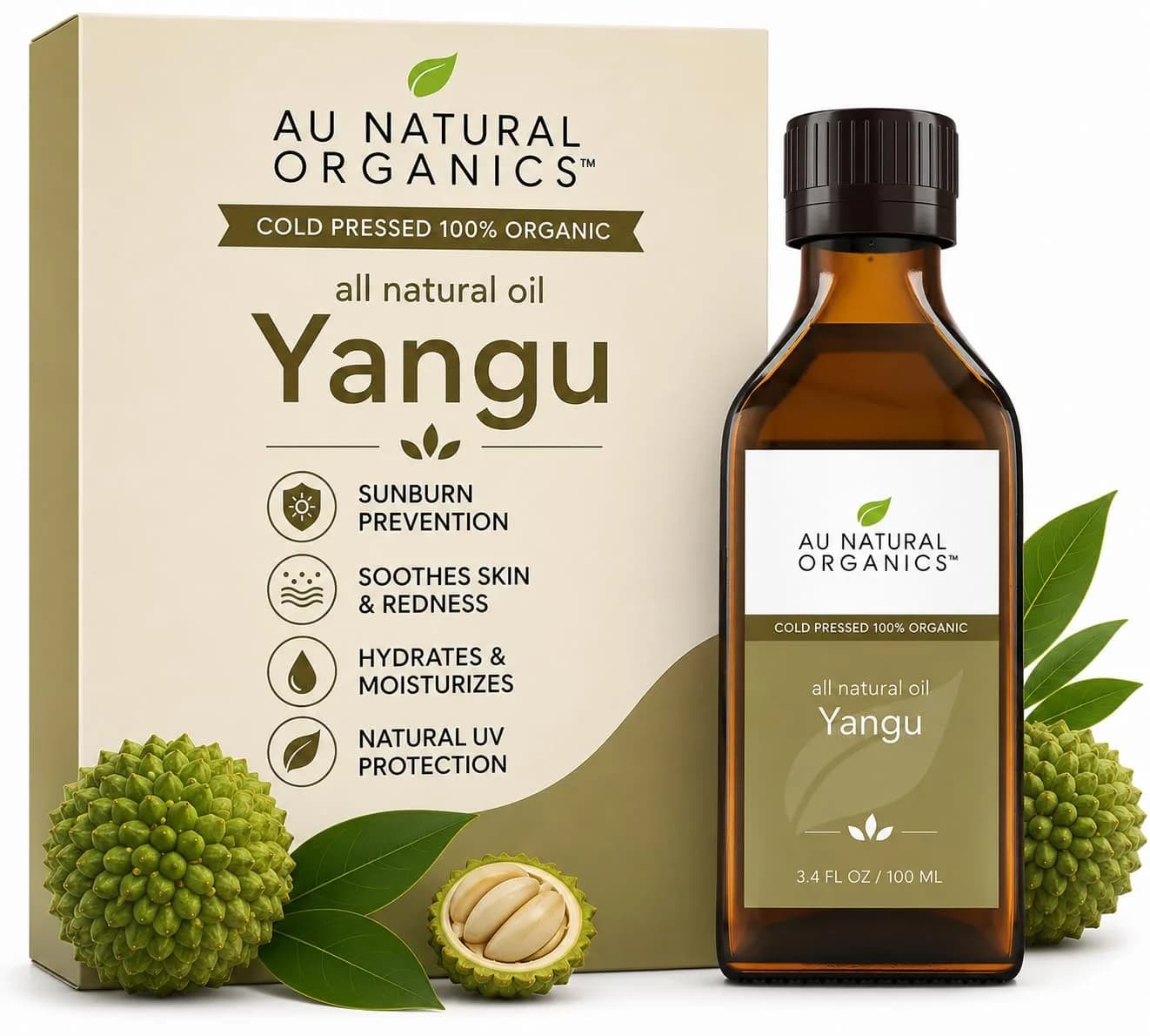 Au Natural Organics Yangu Oil for Sunburn Prevention & Skin Soothing | Hydrating, Non-Greasy Face & Body Moisturizer 3.4oz - main product image