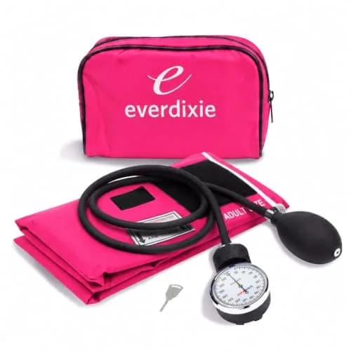 Dixie EMS Deluxe Aneroid Sphygmomanometer Blood Pressure Set with Adult Cuff, Carrying Case & Calibration Tool - Pink | Accurate Manual BP Monitor thumbnail 1
