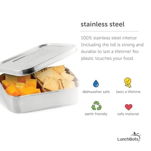 LunchBots Small Stainless Steel Kids Bento Box 2-Section 16oz | Durable, Safe & Perfect for Small Portions in India thumbnail 3
