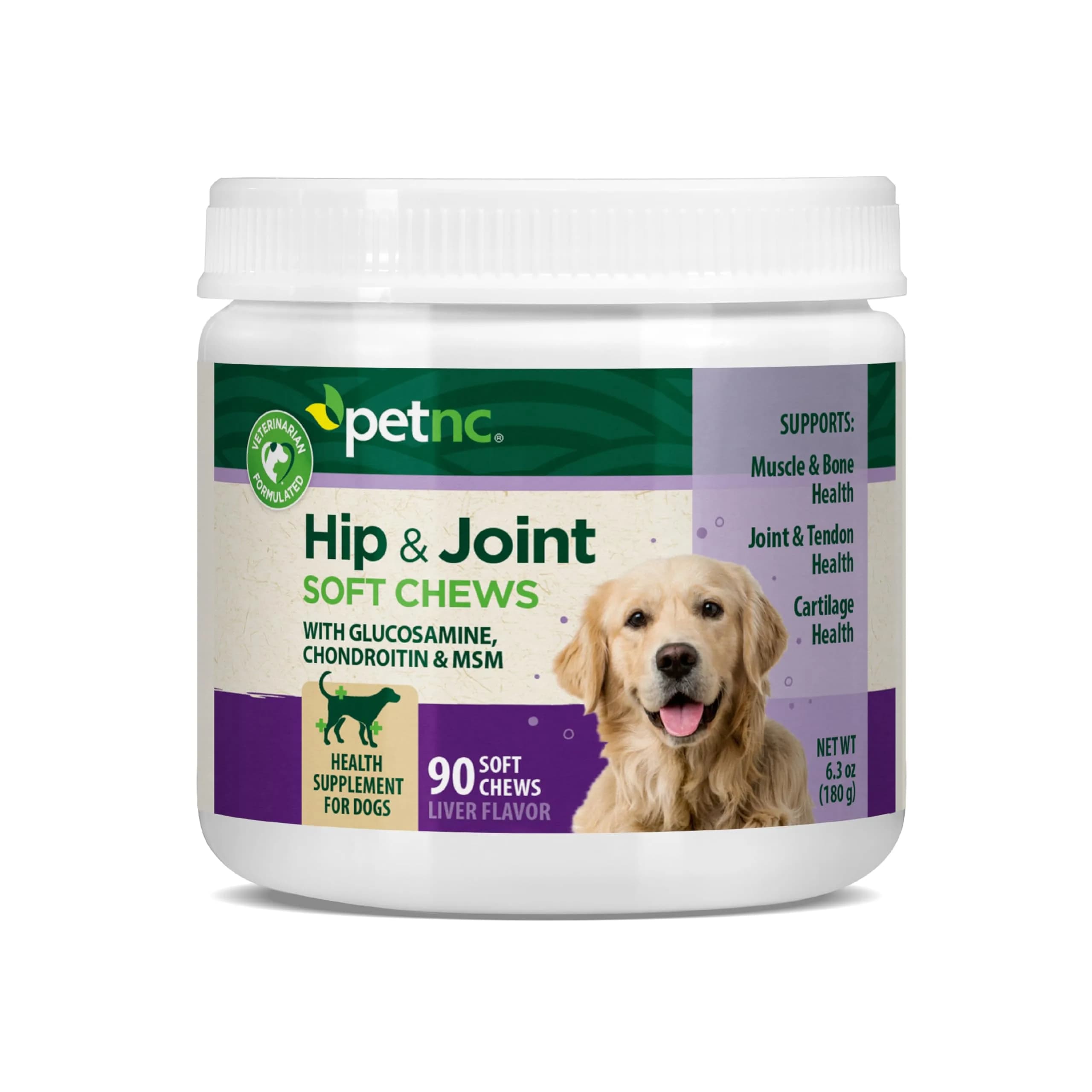 PetNC Natural Care Hip and Joint Soft Chews for Dogs, 90 Count (2.27 oz / 63 g) | Veterinarian Formulated Mobility Support - main product image