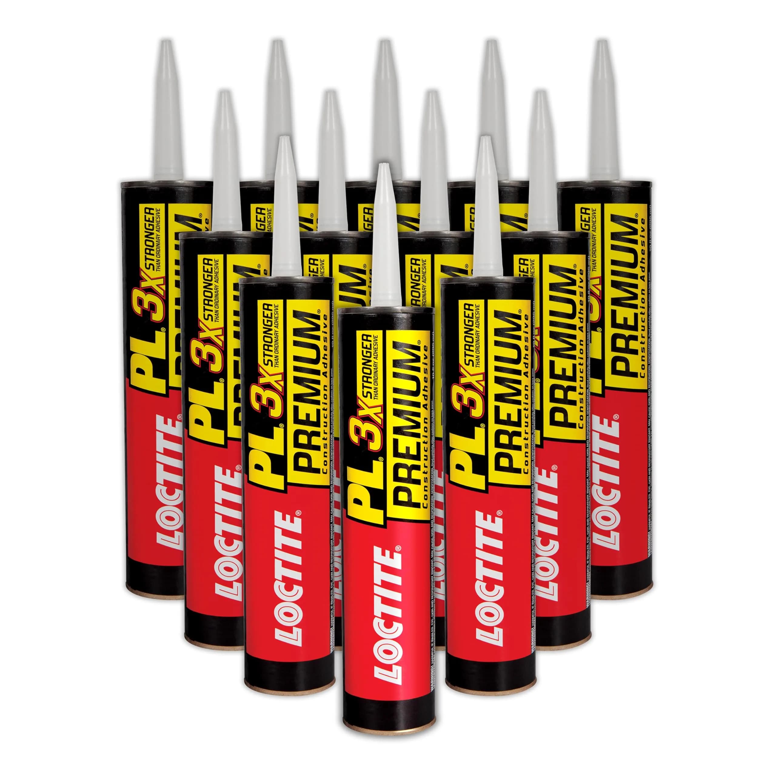 Loctite PL Premium Polyurethane Construction Adhesive 10 fl oz (296 ml) Cartridge, 6-Pack | Bonds Wood, Concrete, Stone, Metal & More — 12-Pack